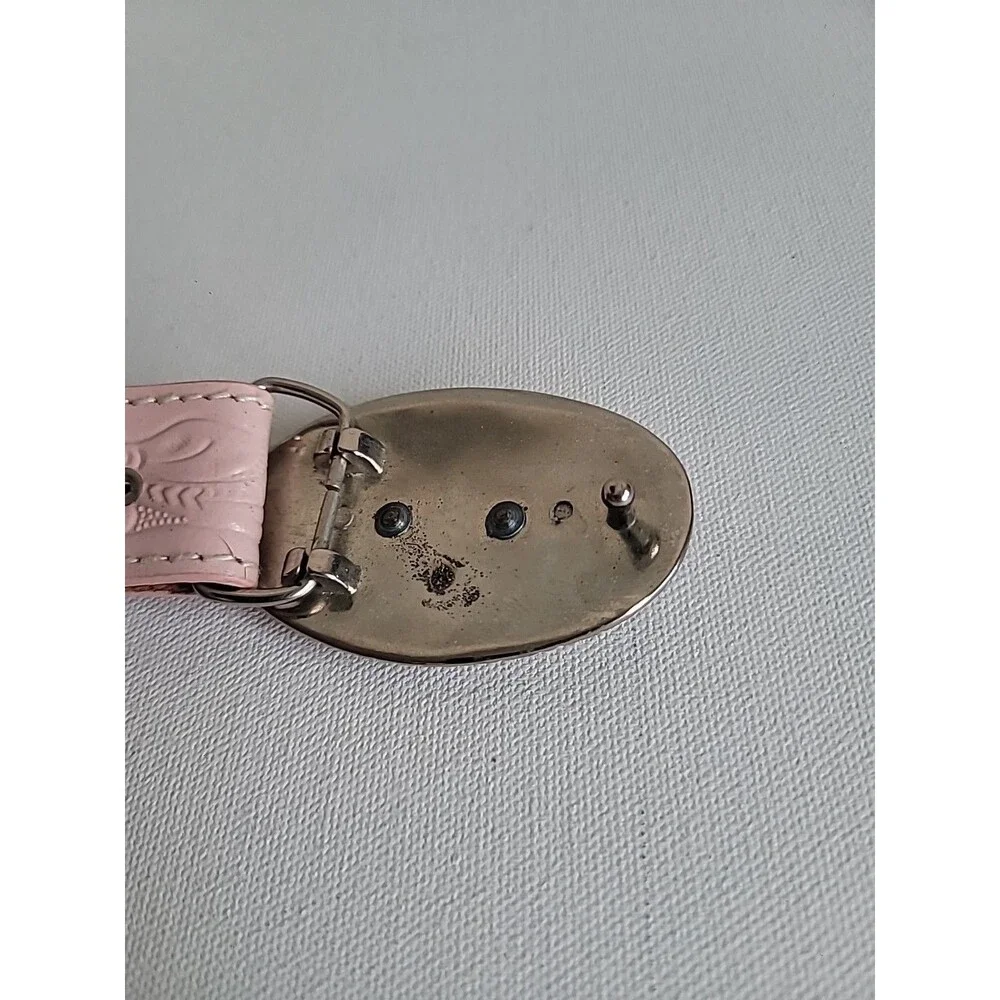 Pink Western-Style Leather Belt with Two-Tone Decorative Buckle
